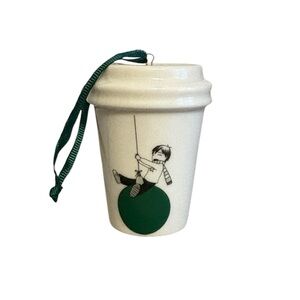 Starbucks 2015 Holiday Ornament Ceramic White and Green 2.5”H